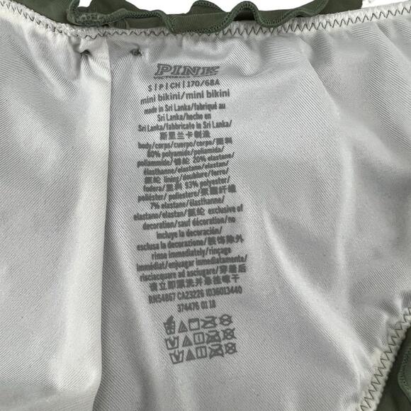 Victoria's Secret PINK Olive Green Ruched Ruffled Ruffle Mini Bikini Bottom S - Picture 2 of 5